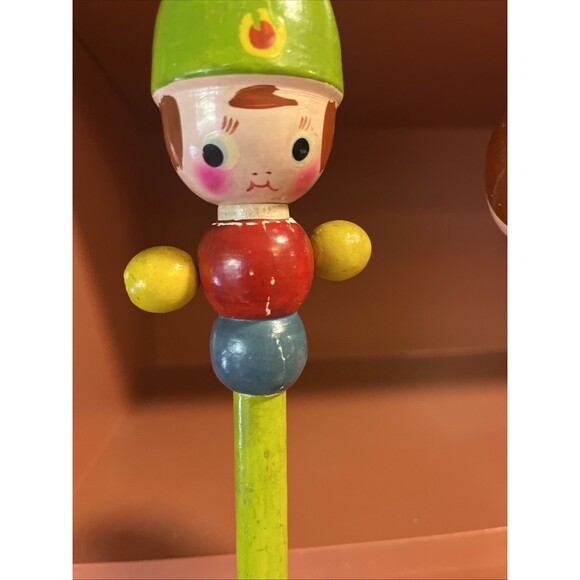 Vintage Hand Painted Wooden Figural Head Soldier Lady Hat Stand Pair Japan - Picture 3 of 8